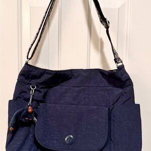 Kipling Navy Nylon Shoulder Bag w/ Monkey Keychain | NWOT| Rare Strap Design